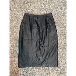 Vintage Pelle Cuir Black Leather Pencil Skirt Size 6